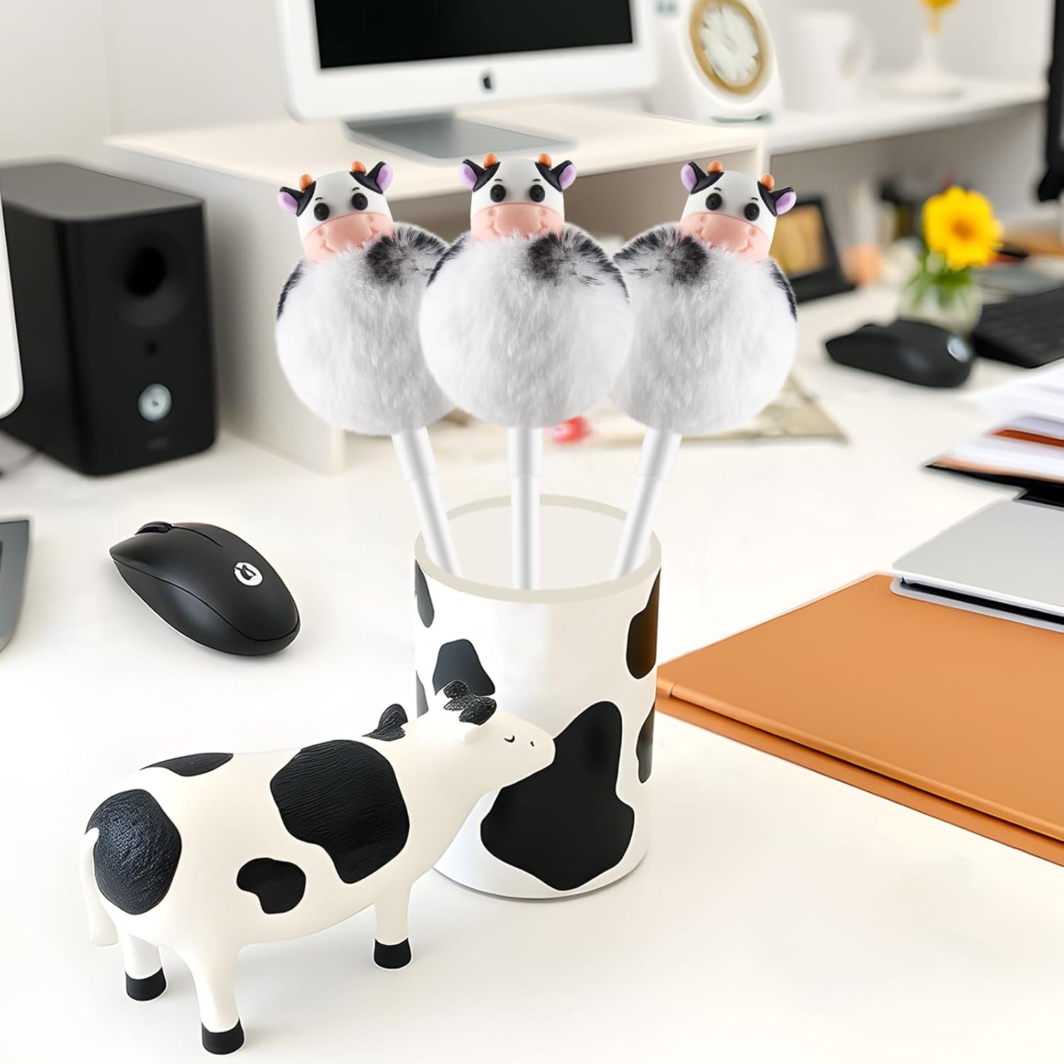 3 Pieces Fuzzy Cow Pens with Fluffy Ballpoint Tips