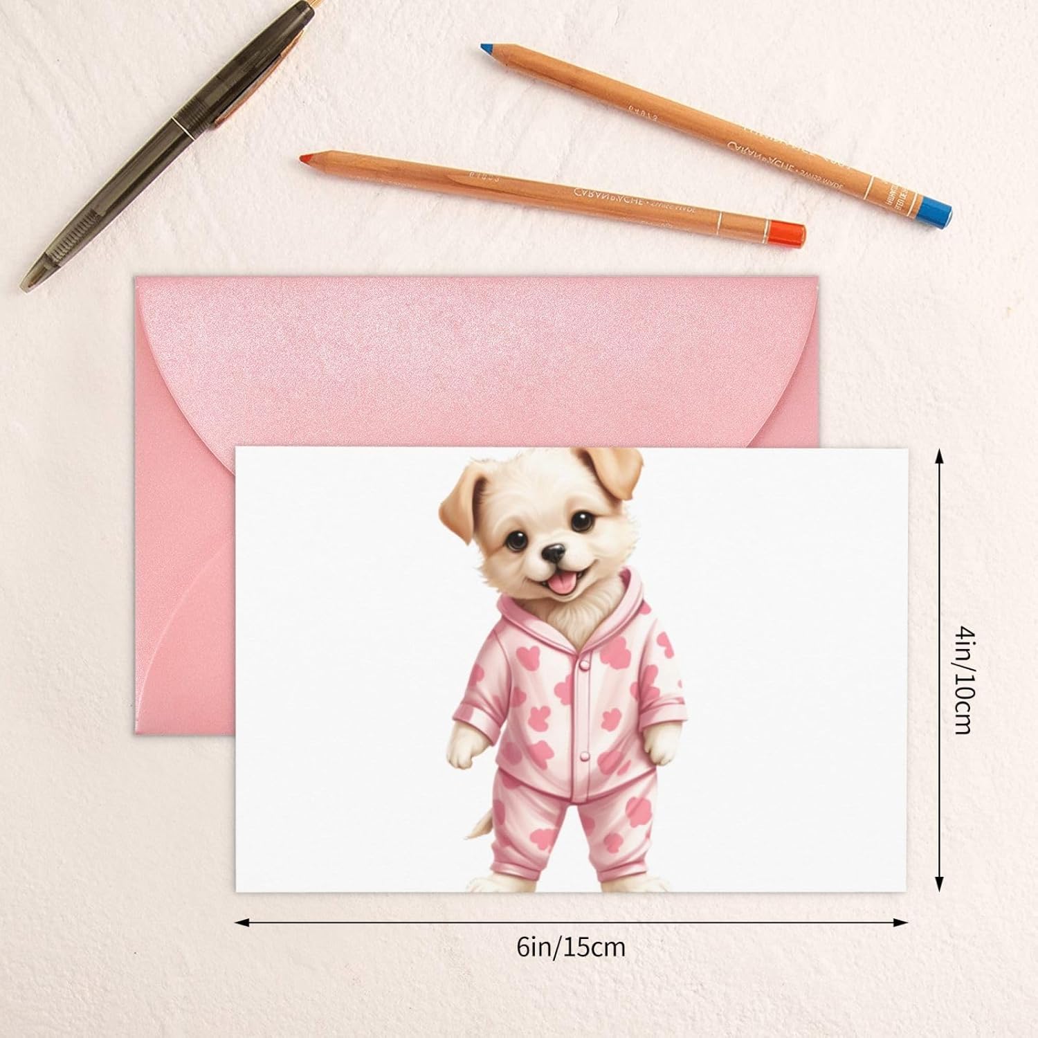 Pink Puppy in Pajamas Greeting Card for Christmas and Birthday