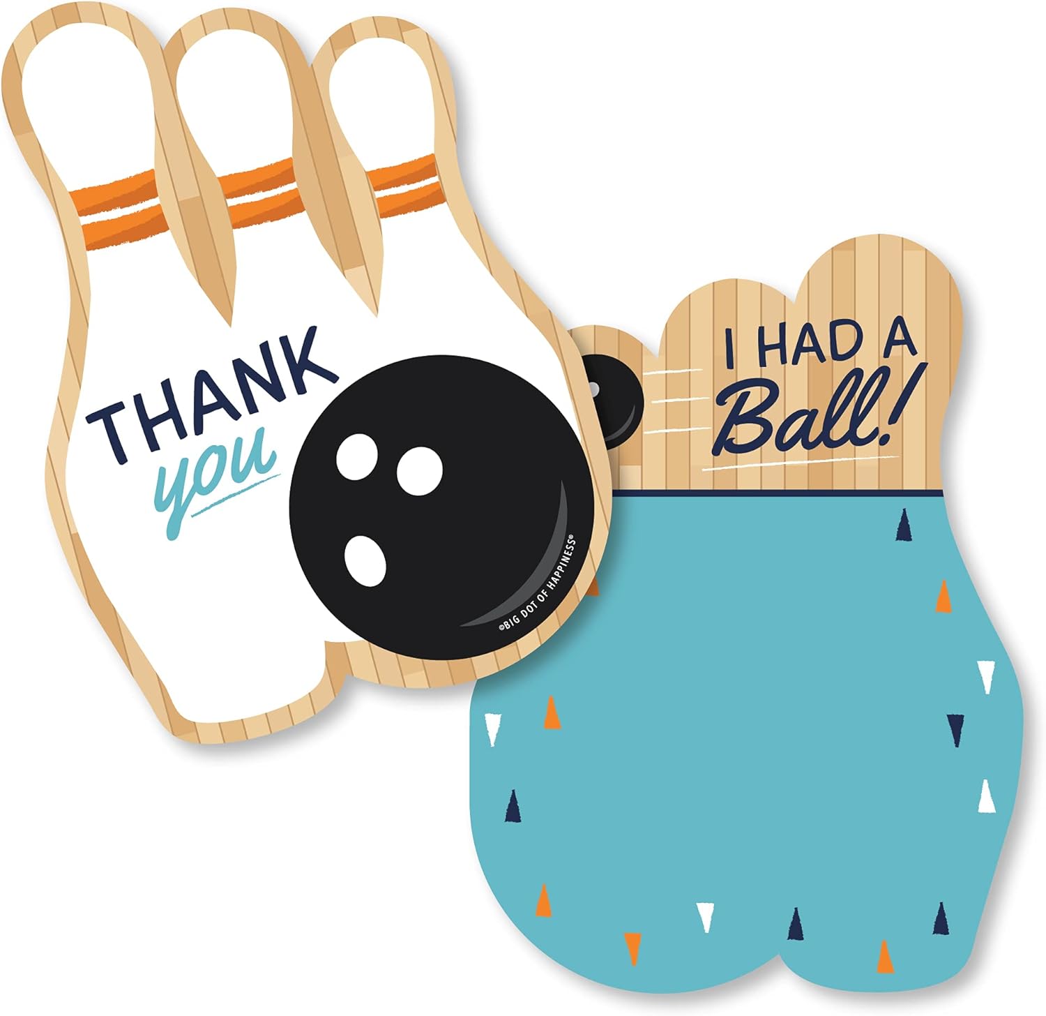 Big Dot of Happiness Bowling Shaped Thank You Cards Set of 12