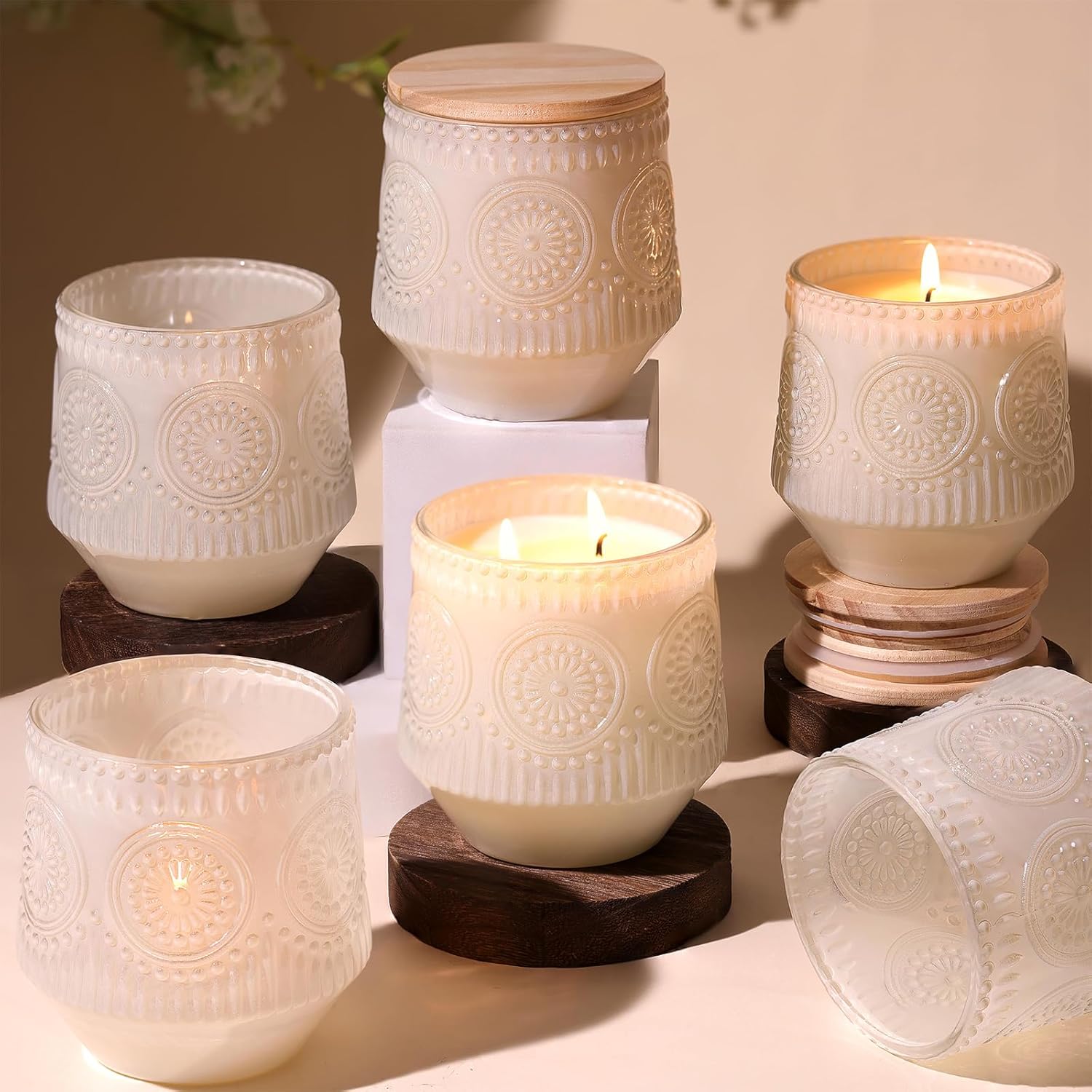 LAMORGIFT 6 Pack Large Candle Jars with Wooden Lids and Labels 1