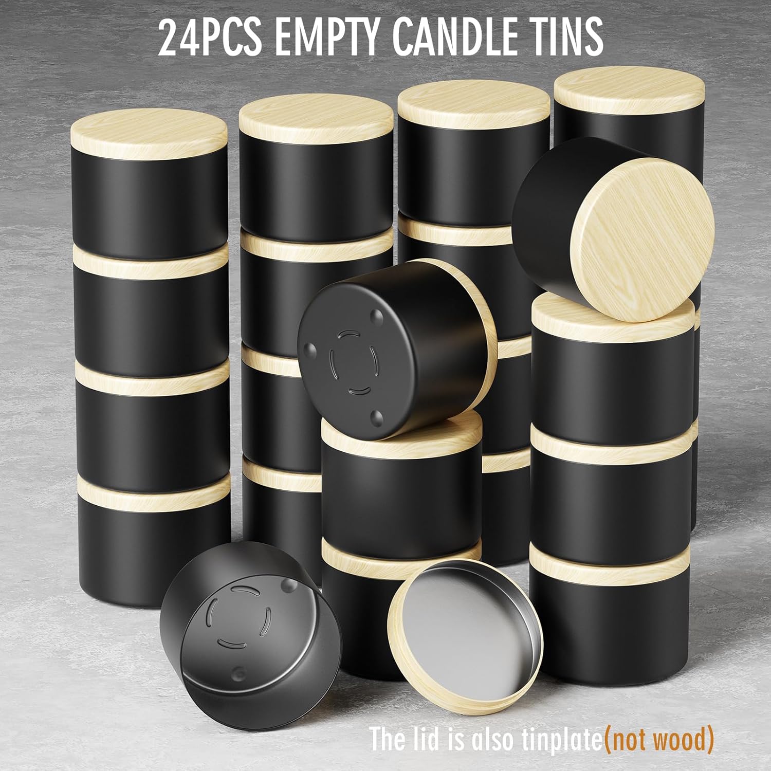Arxinor 4 oz Candle Jars 24 pcs with Lid Black-Woodgrain