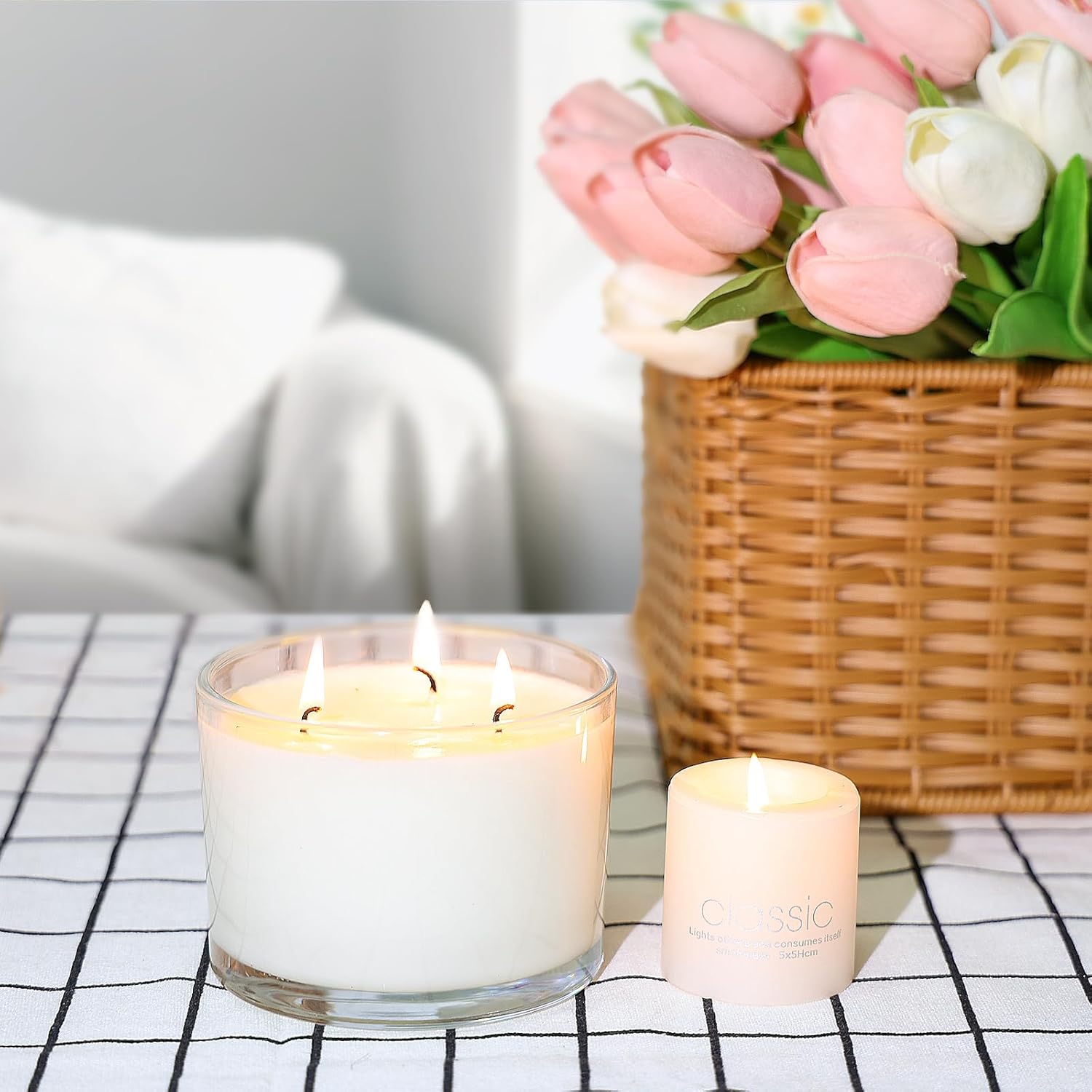 16oz Clear Glass Candle Jars 6 Pack with Bamboo Lids and Labels