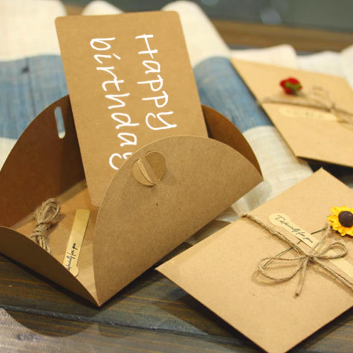 12PCS Dried Flowers Greeting Cards with Blank Card and Brown Envelopes