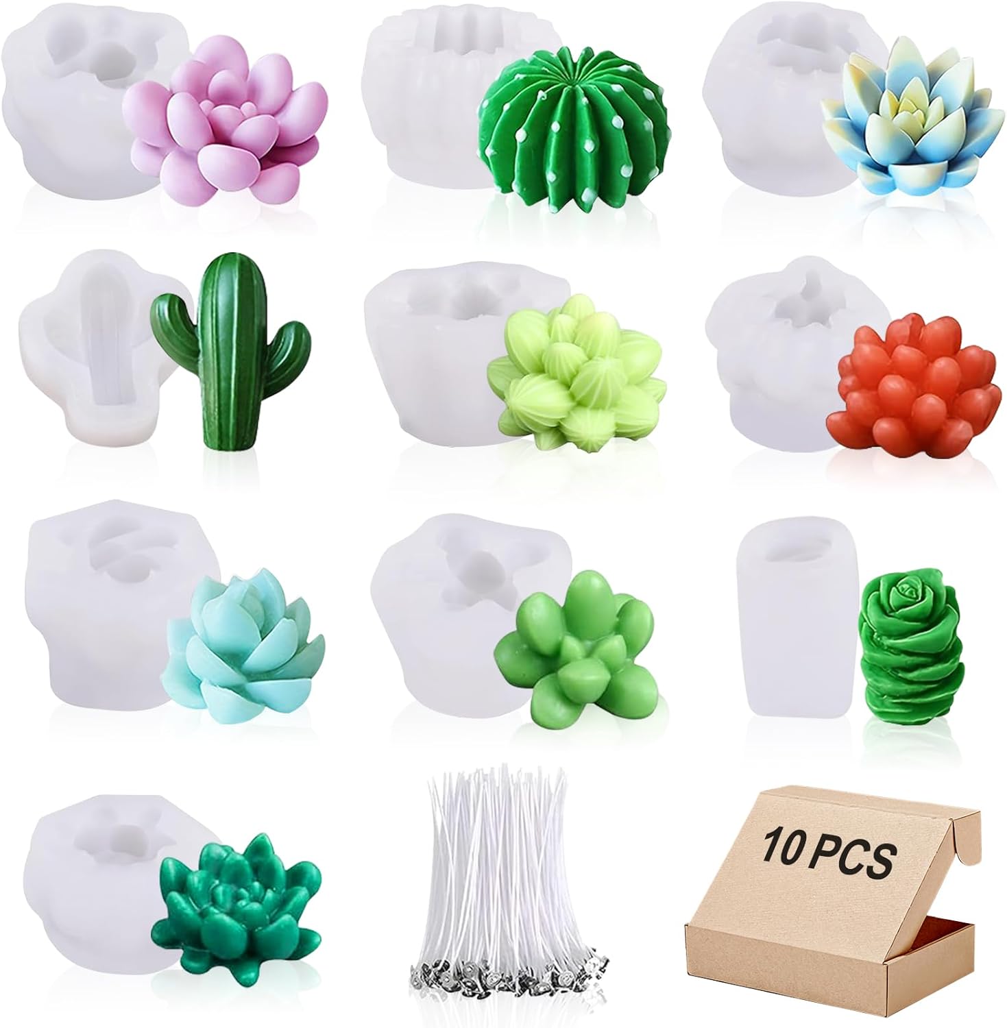 10 Pcs Succulent Cactus Silicone Candle Soap Mold