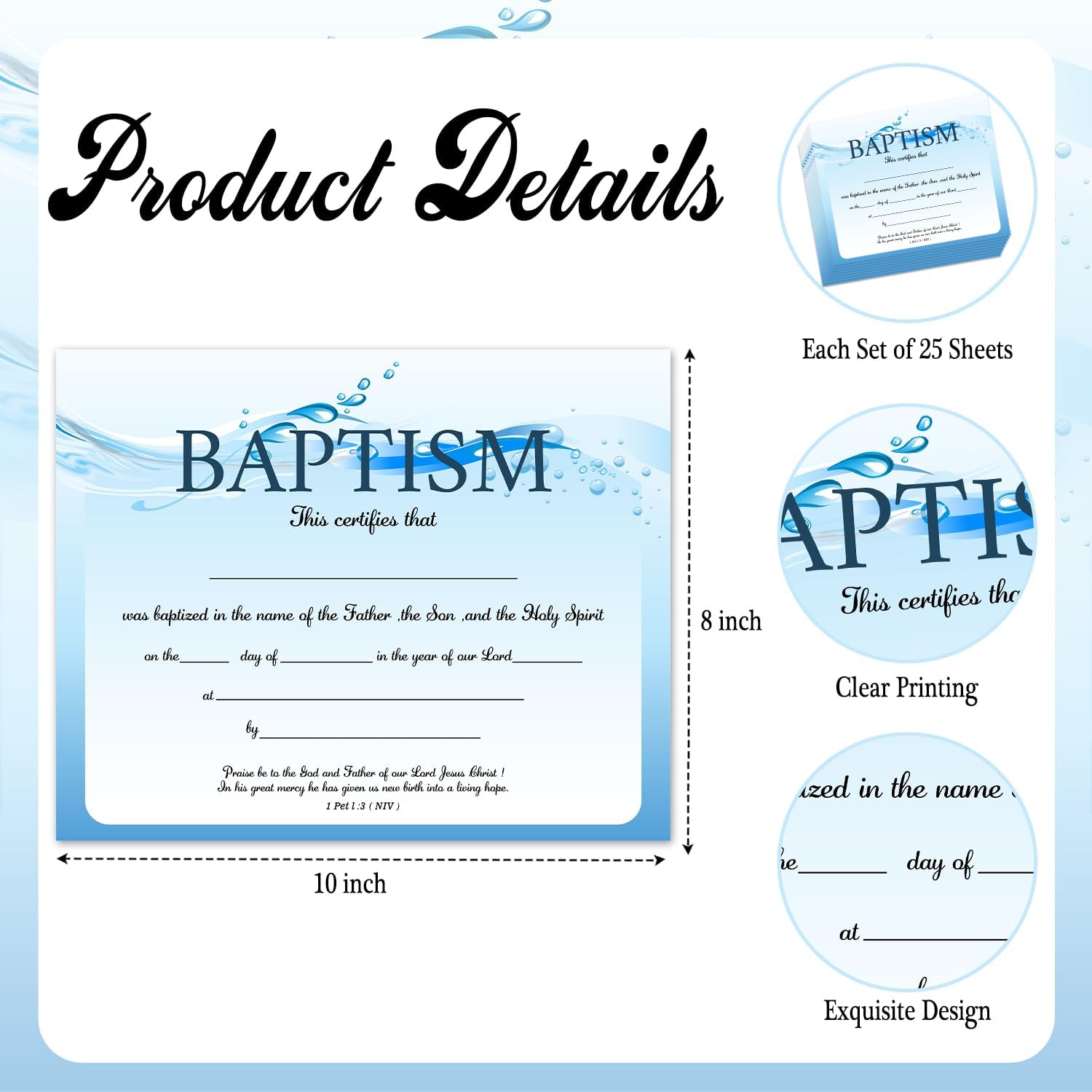 Baptism Certificates 25 pcs 8x10 Inch Baby Dedication Awards