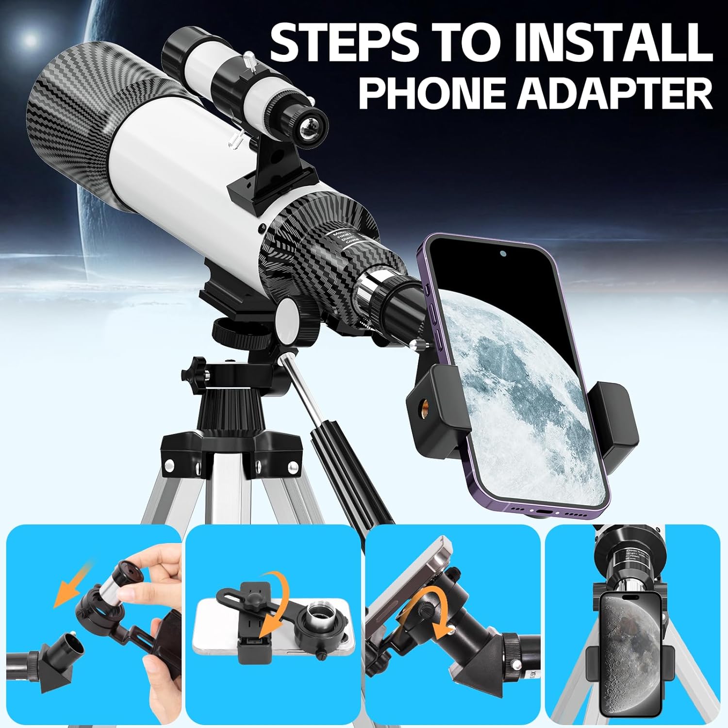 70mm Aperture Telescope for Adults Kids with Phone Adapter and Tripod