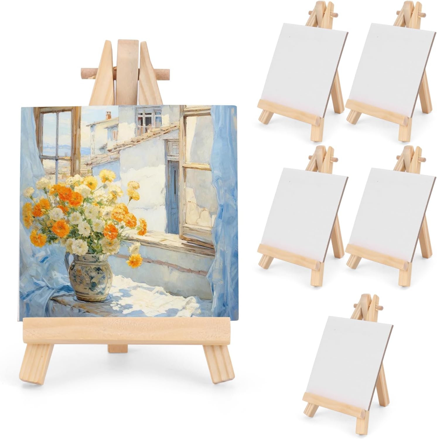 3 Inch Mini Canvas 5 Inch Mini Easel Set 6 Pieces
