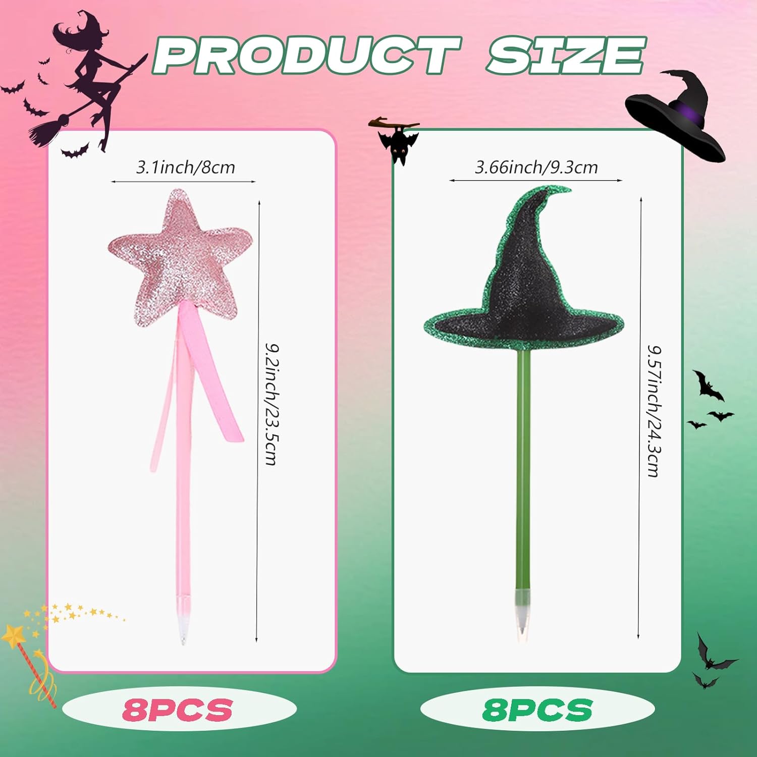 16 Pack Halloween Party Favors with Pink Star and Green Witch Hats