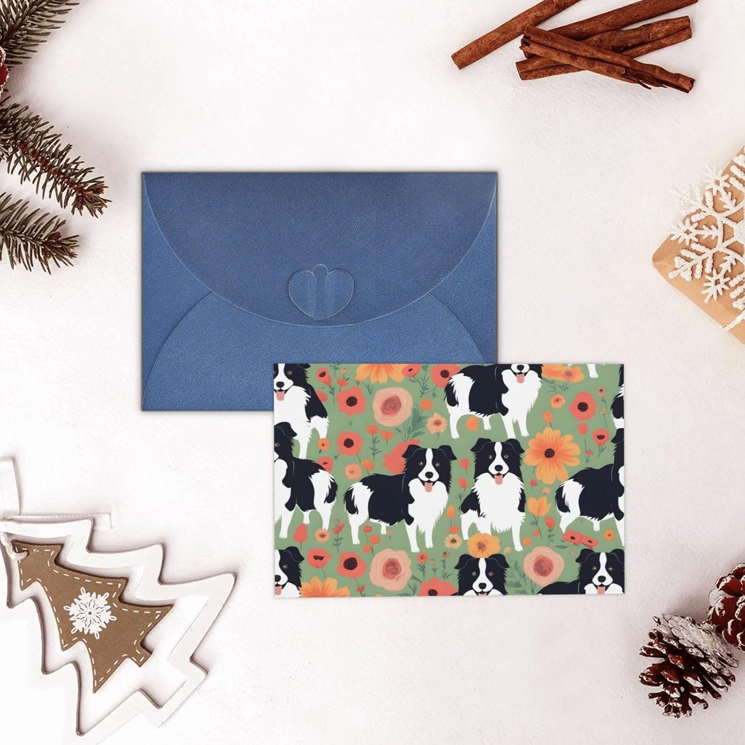 Blue Border Collie Florals Greeting Card 6x4 Inch