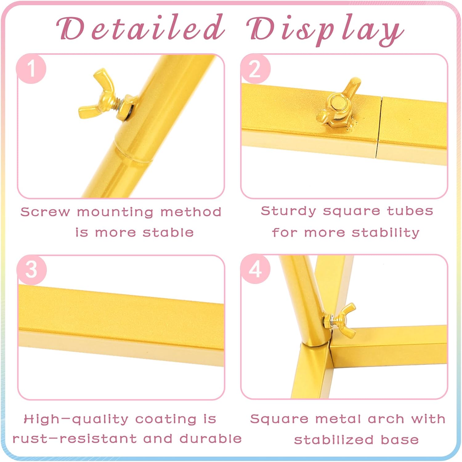 Set of 2 Gold Metal Wedding Arch Backdrop Stands