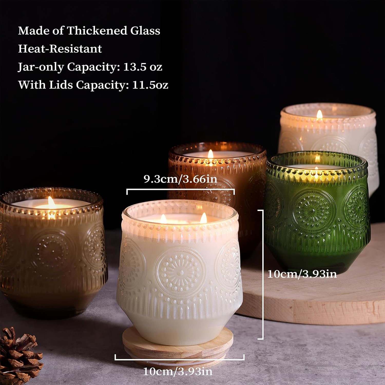 LAMORGIFT 6 Pack Large Candle Jars with Wooden Lids and Labels