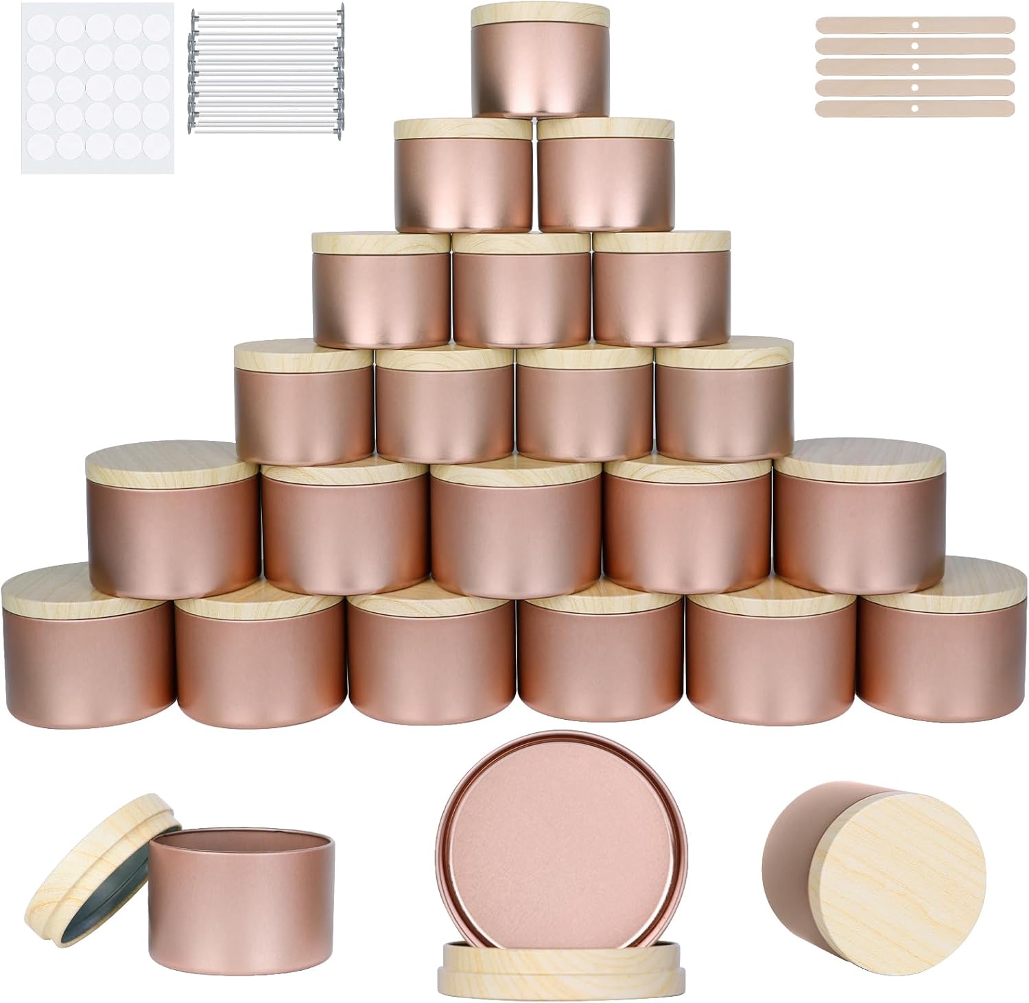 CONNOO 24 Pack Rose Gold Candle Tins with Lids for Candle Making