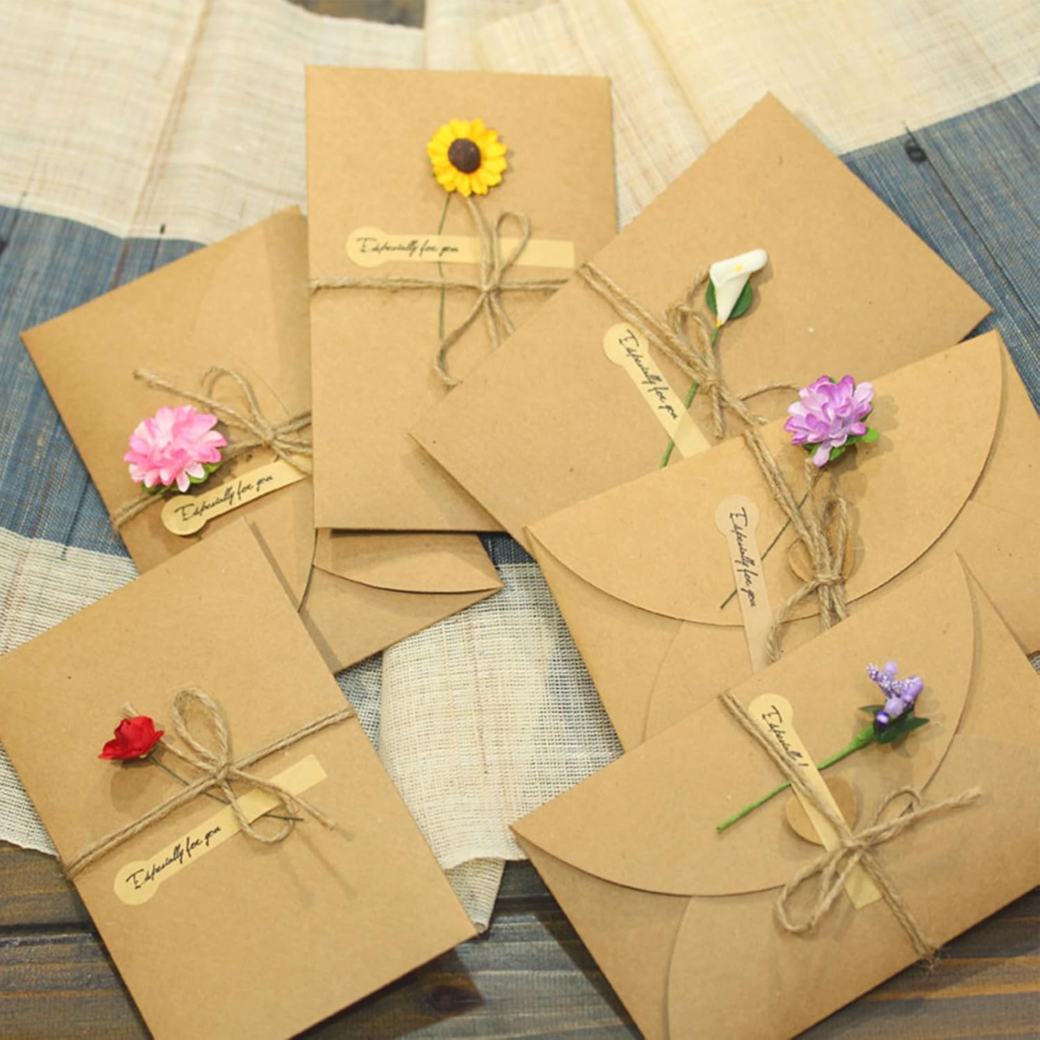 12PCS Dried Flowers Greeting Cards with Blank Card and Brown Envelopes