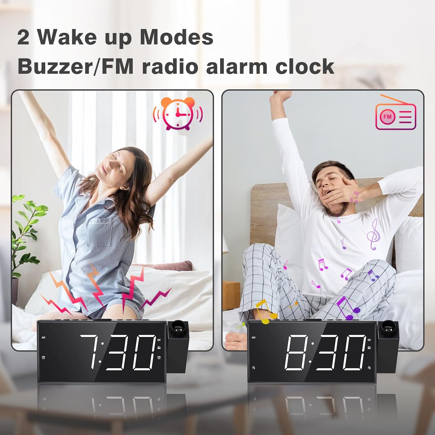 Mesqool Projection Alarm Clock with FM Radio and Dual Alarms