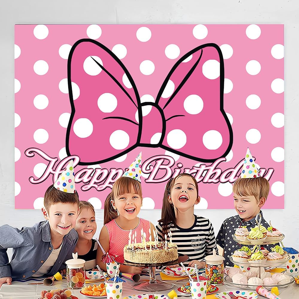 Pink Mouse Happy Birthday Backdrop Banner 5x3ft