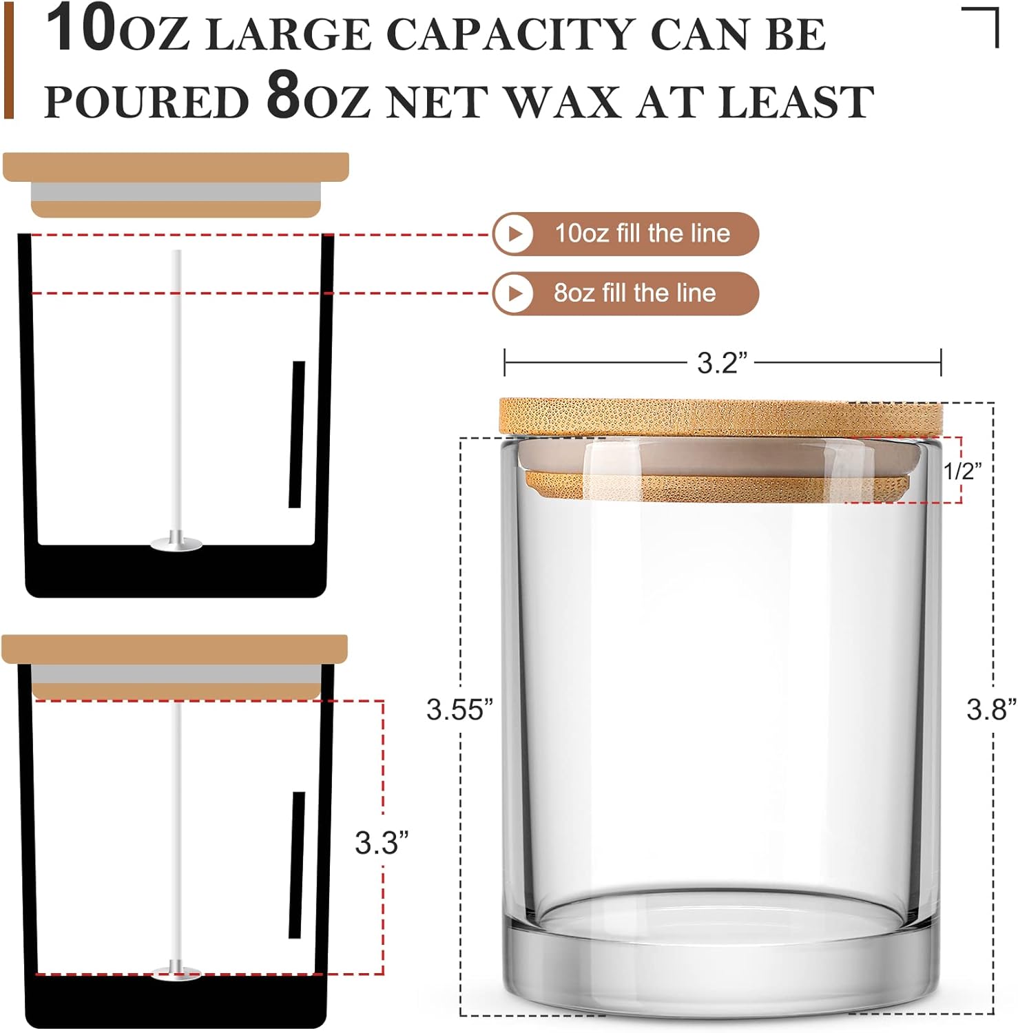 VITEVER 16 Pack Clear Glass Candle Jars with Bamboo Lids and Wick Kit