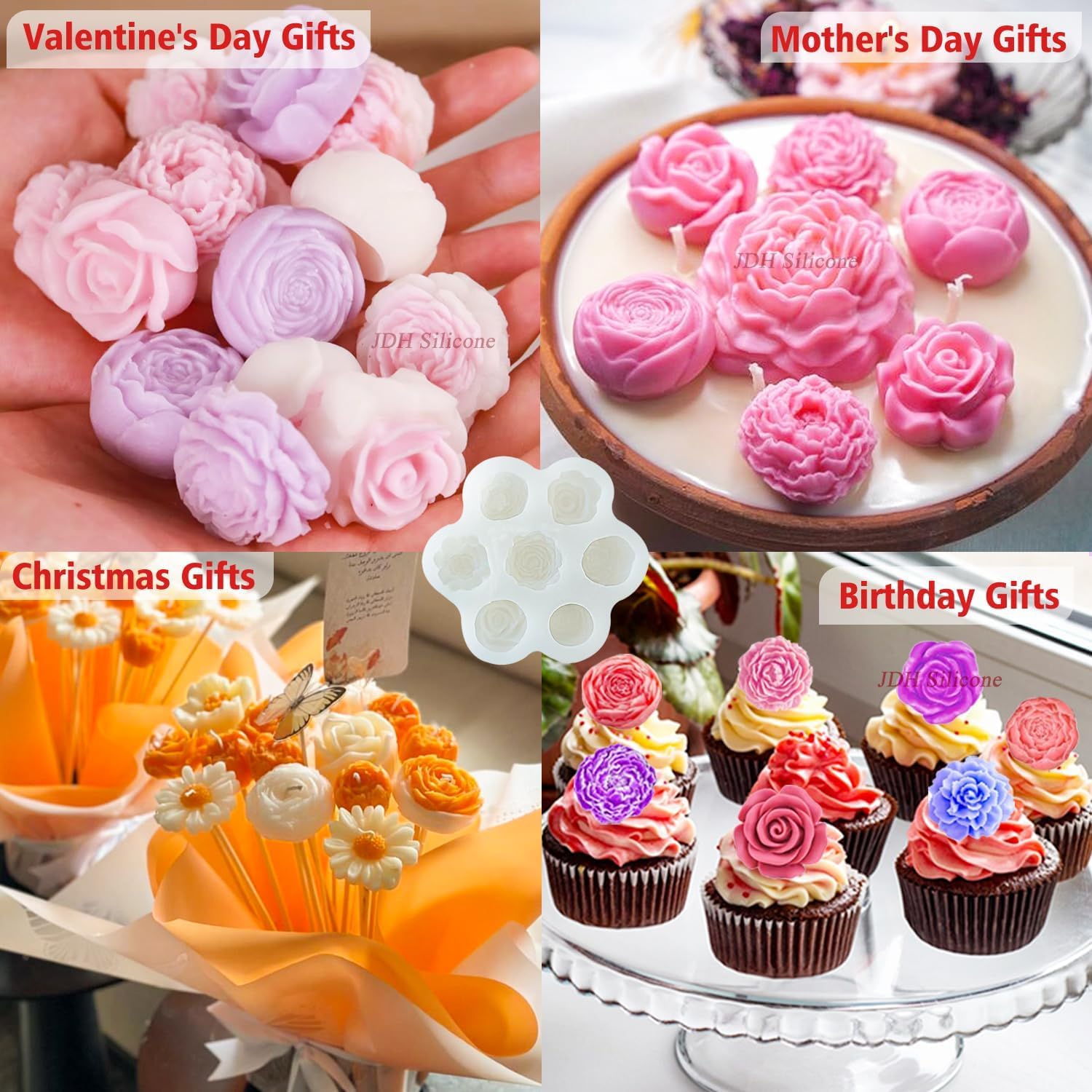 7 Piece Flower Candle Mold Set for Candle Making and Soap Crafting