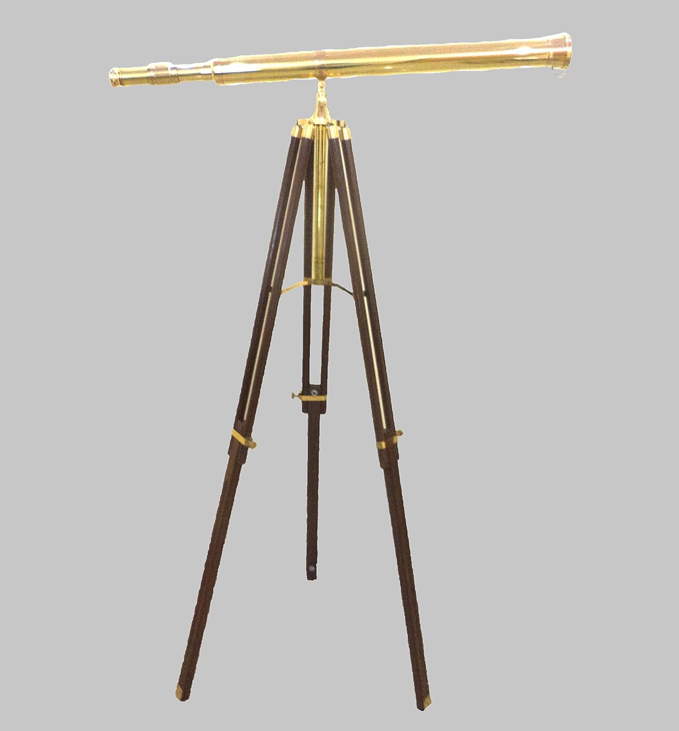 Handmade Brass Telescope with Brown Wooden Tripod