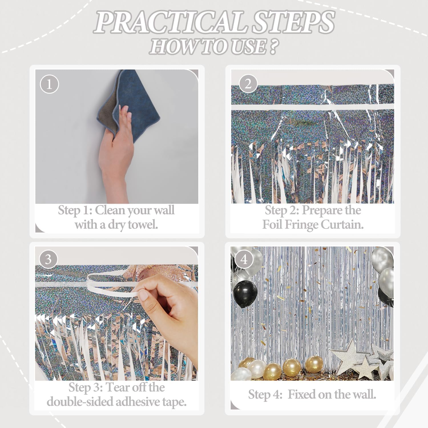 3 Pack Foil Fringe Backdrop for Party Decor
