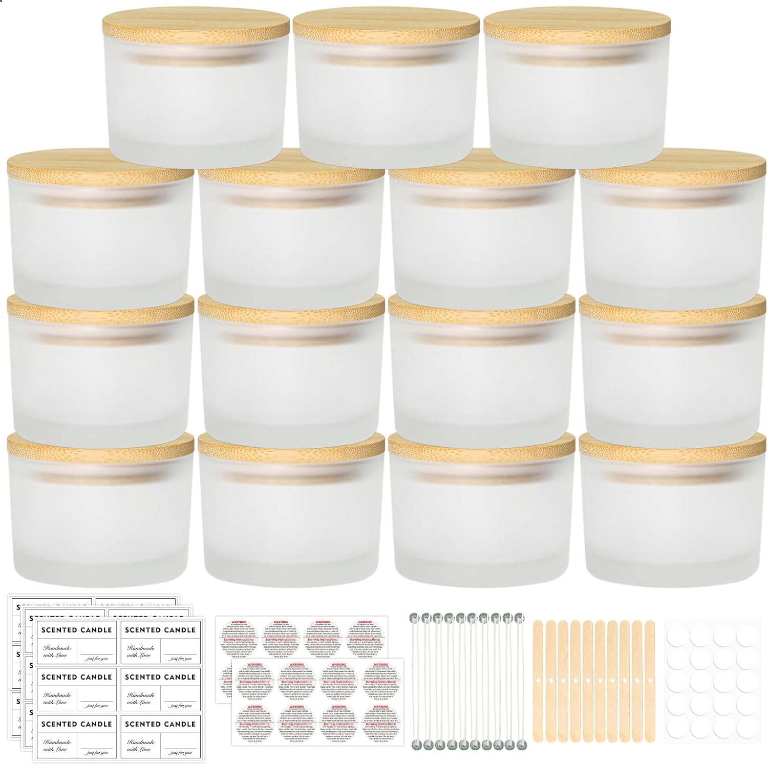4oz Candle Jars with Bamboo Lids and Wick Kit 15 Pack