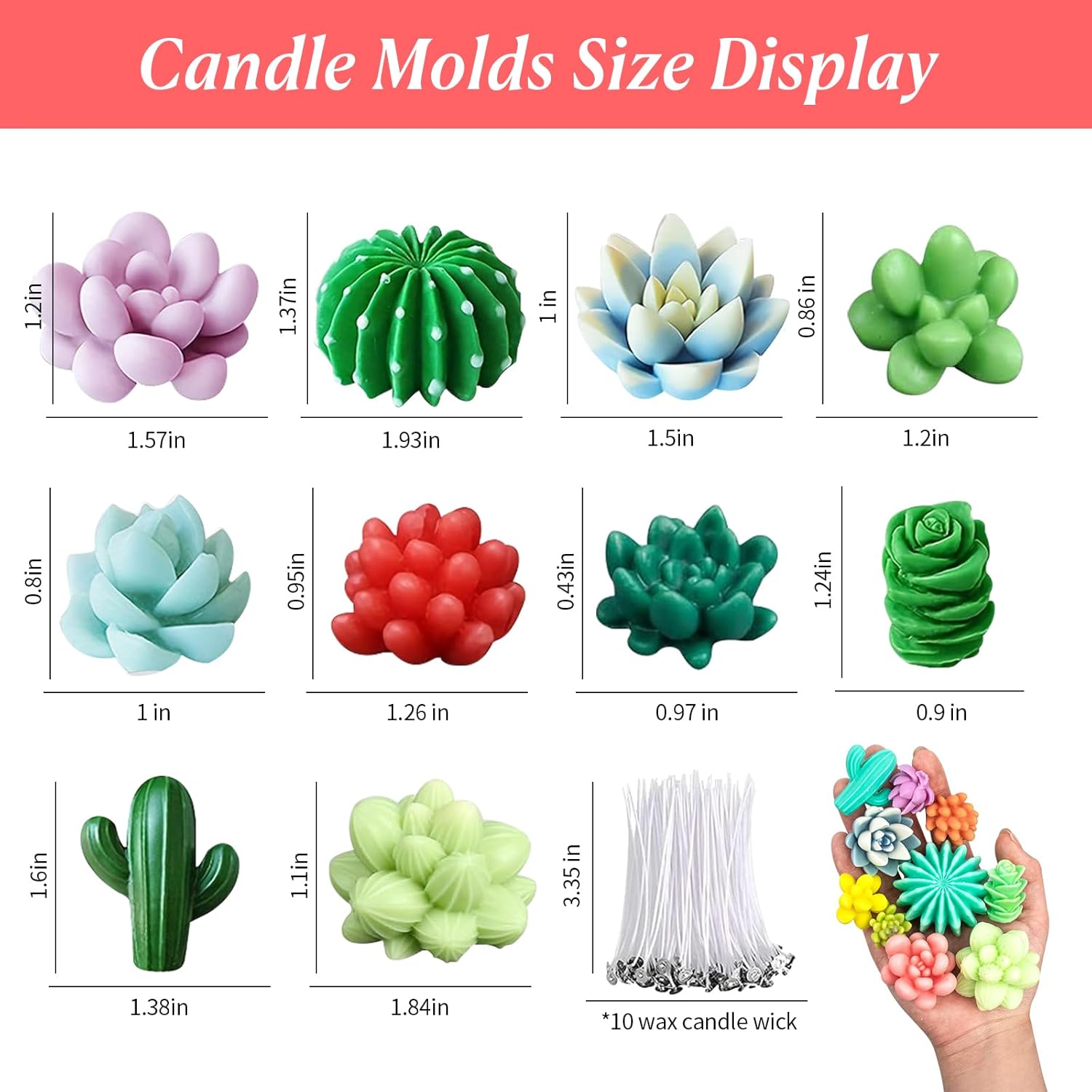 10 Pcs Succulent Cactus Silicone Candle Soap Mold