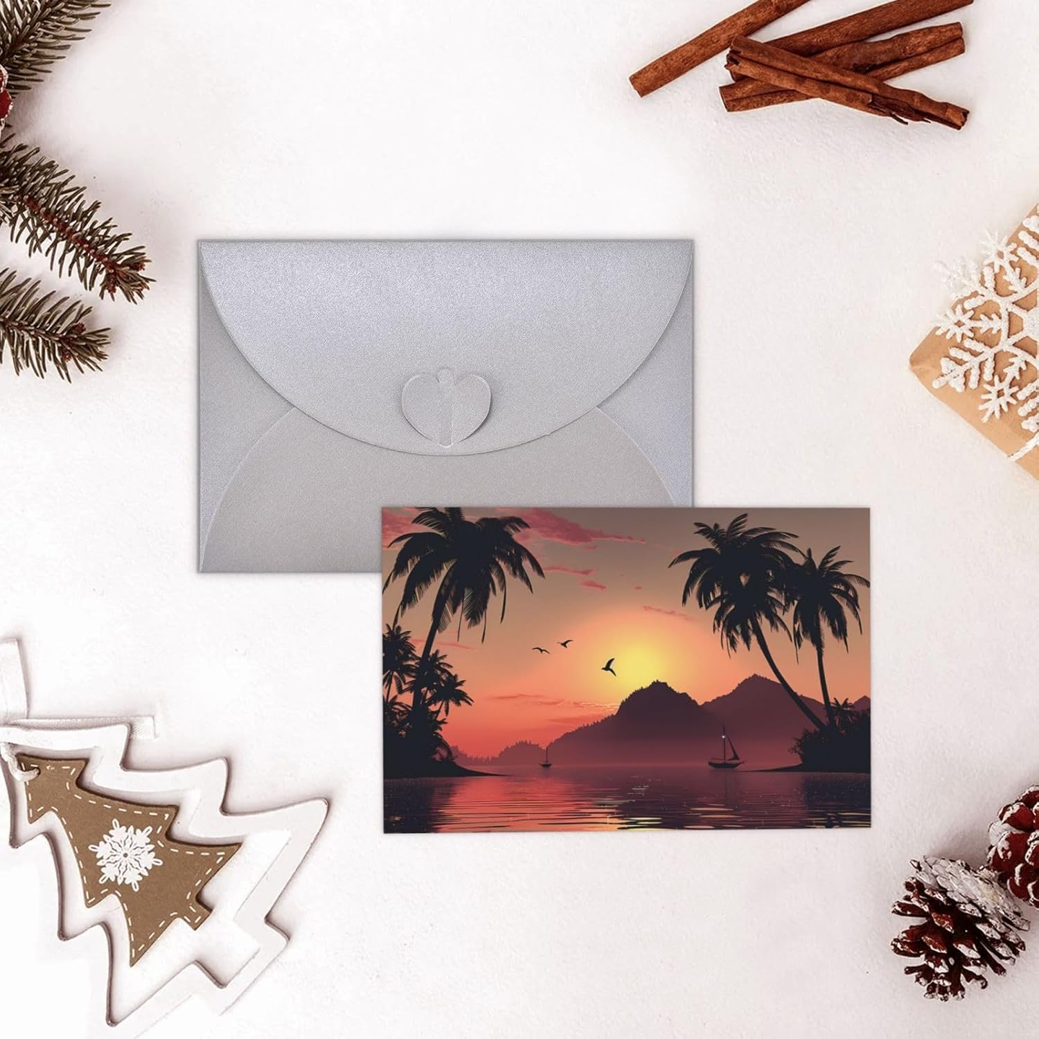 Gray Lake At Sunset Greeting Card with Pearl Luster