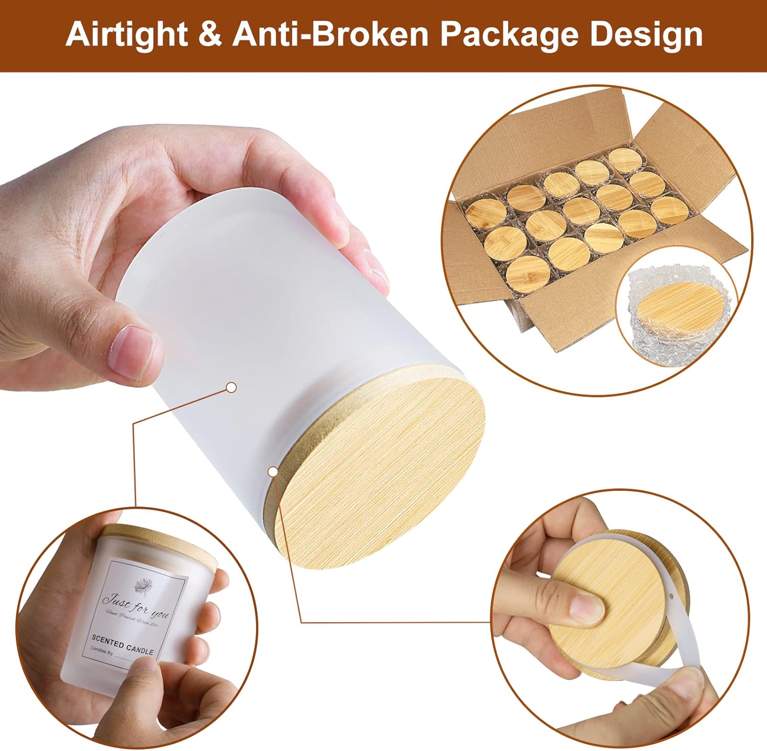 CONNOO 15 Pack Frosted Glass Candle Jars with Bamboo Lids