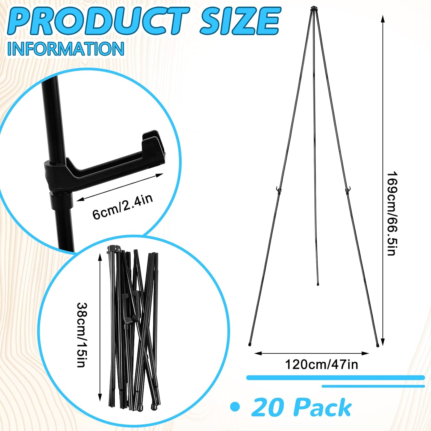 Honoson 20 Pack Foldable Metal Easel Stand Set