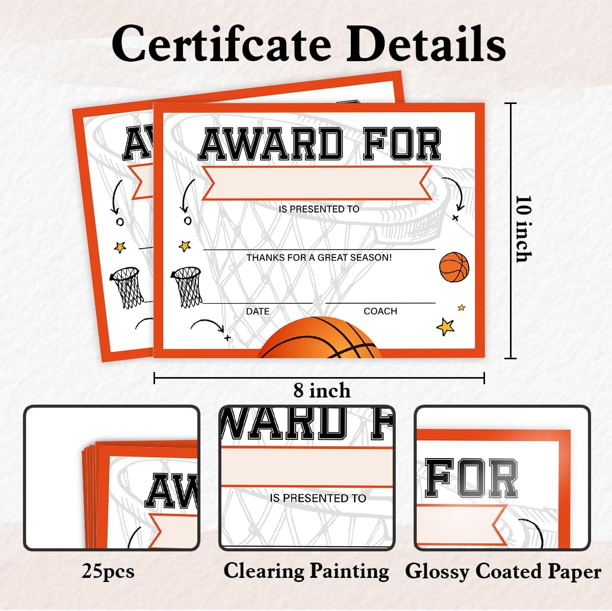 LyoGao Basketball Award Certificate 25 Count 8x10 Inch