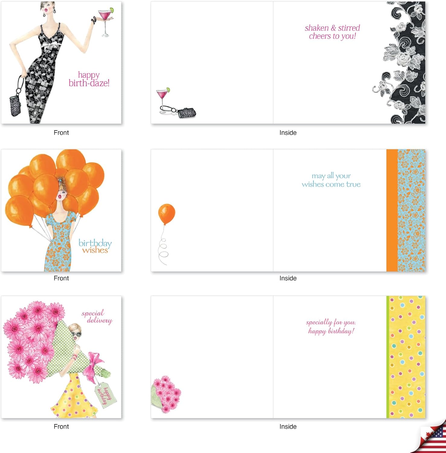 The Best Card Company - 10 Birthday Note Cards Boxed for Women