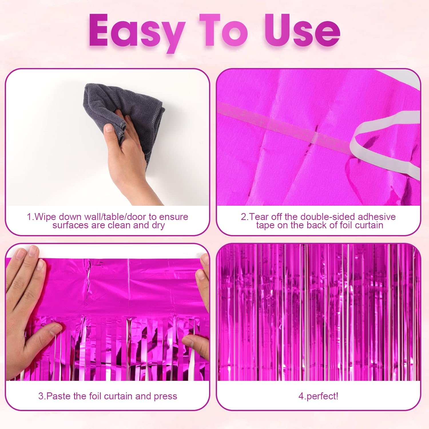 3 Pack Pink Foil Fringe Backdrop Curtains for Parties