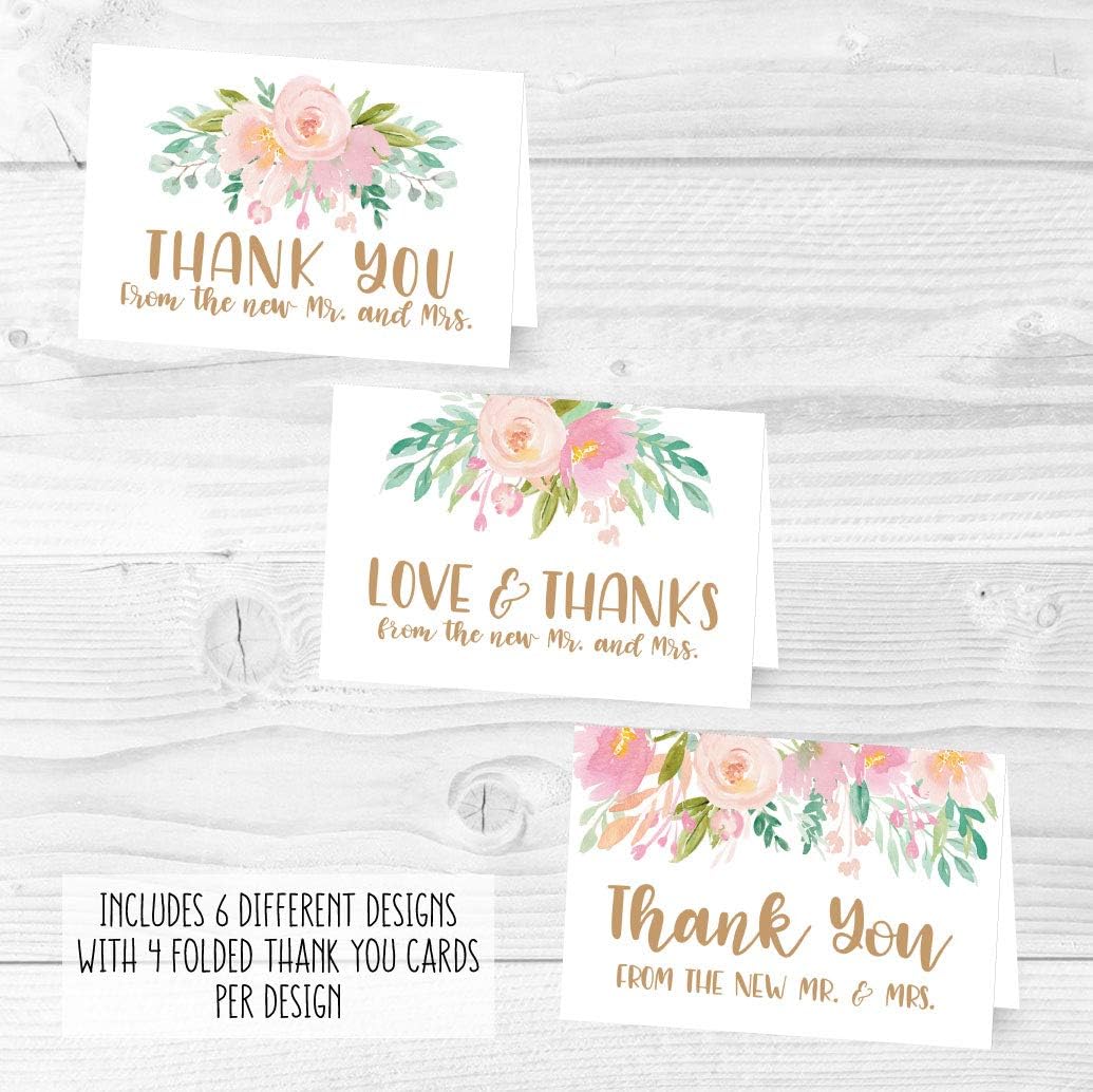 Hadley Designs 24 Pink Floral Wedding Thank You Cards