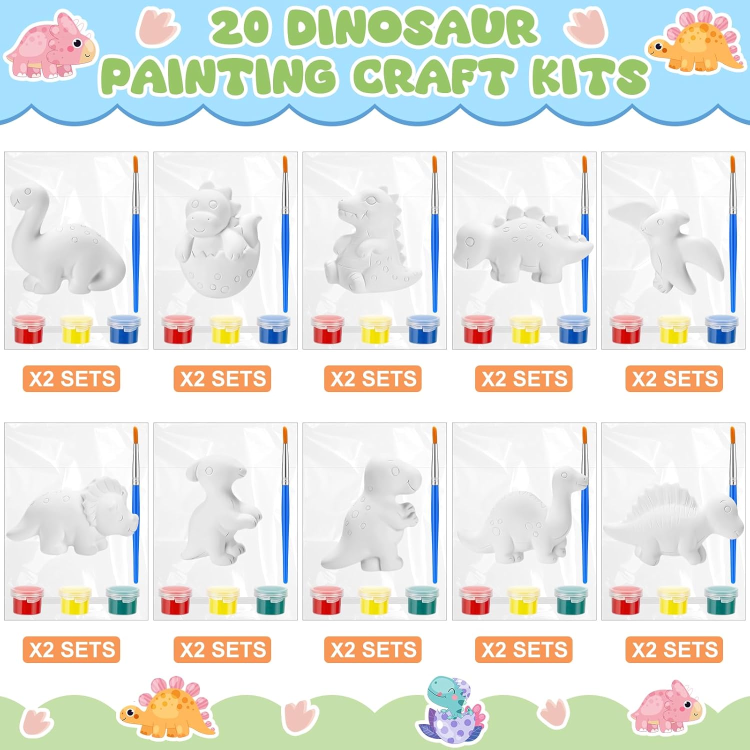 Simgoing 20 Piece Dinosaur DIY Painting Kit