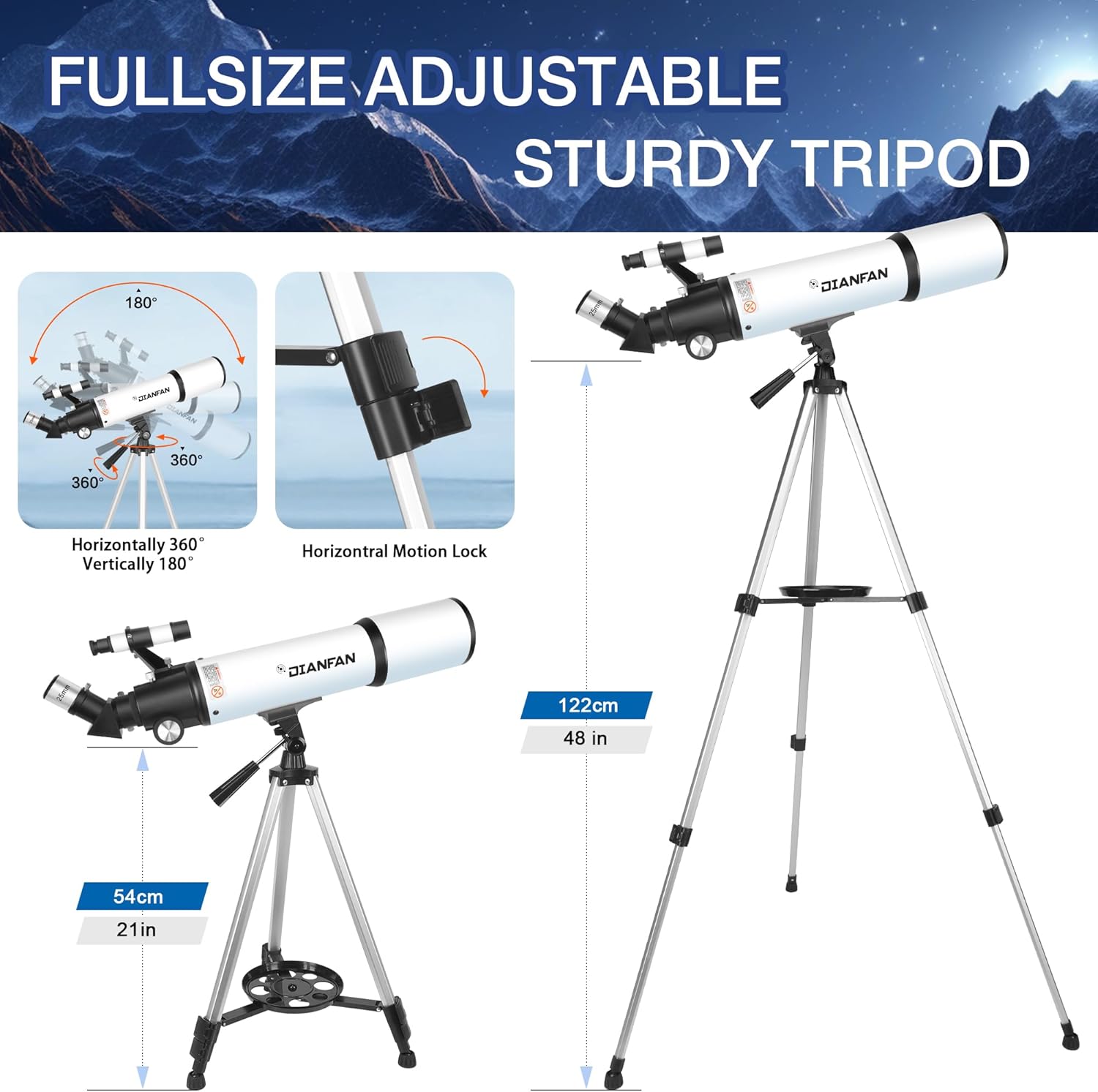 Dianfan 80mm Refractor Telescope - 600mm Focal Length with Tripod and Phone Adapter