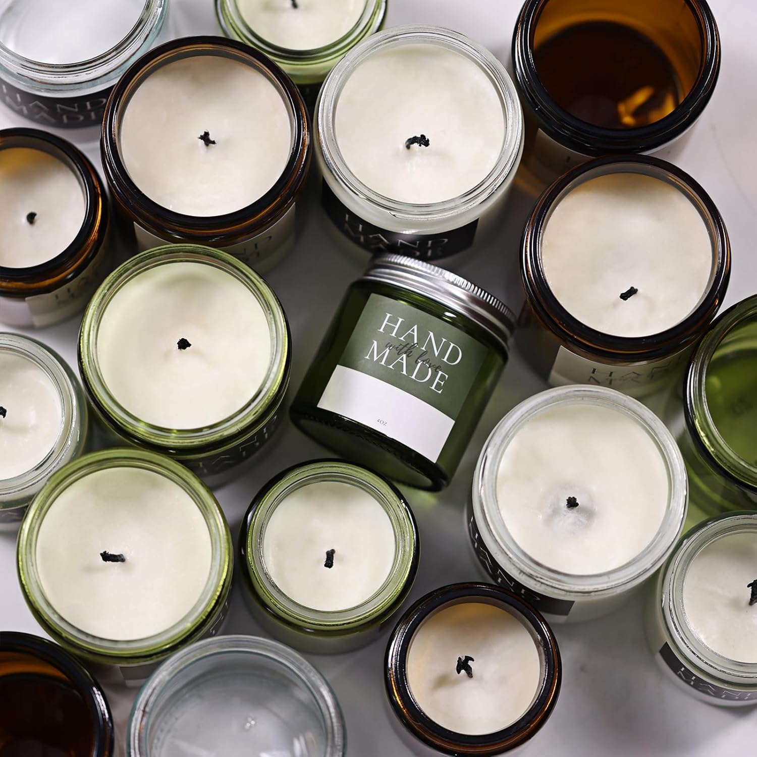 LETINE 24 Pack 4 Oz Green Glass Jars with Silver Lids
