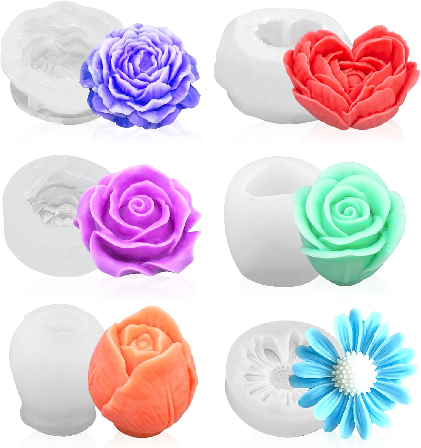 6Pcs Rose Flower Candle Resin Silicone Mold Set