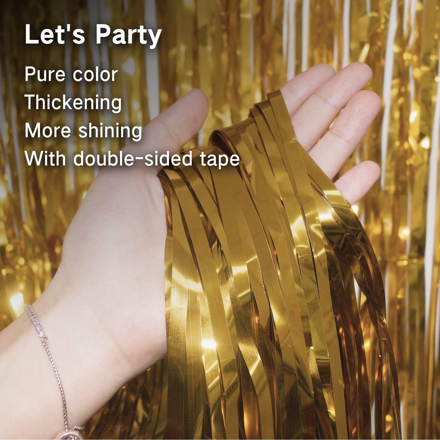 Gold Metallic Tinsel Foil Curtain 3 Pack