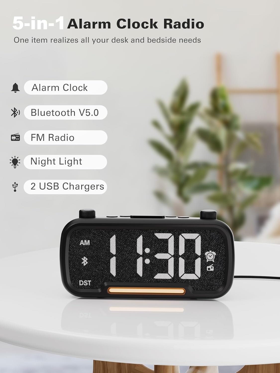 Digital Alarm Clock Radio with Bluetooth Speaker and Night Light