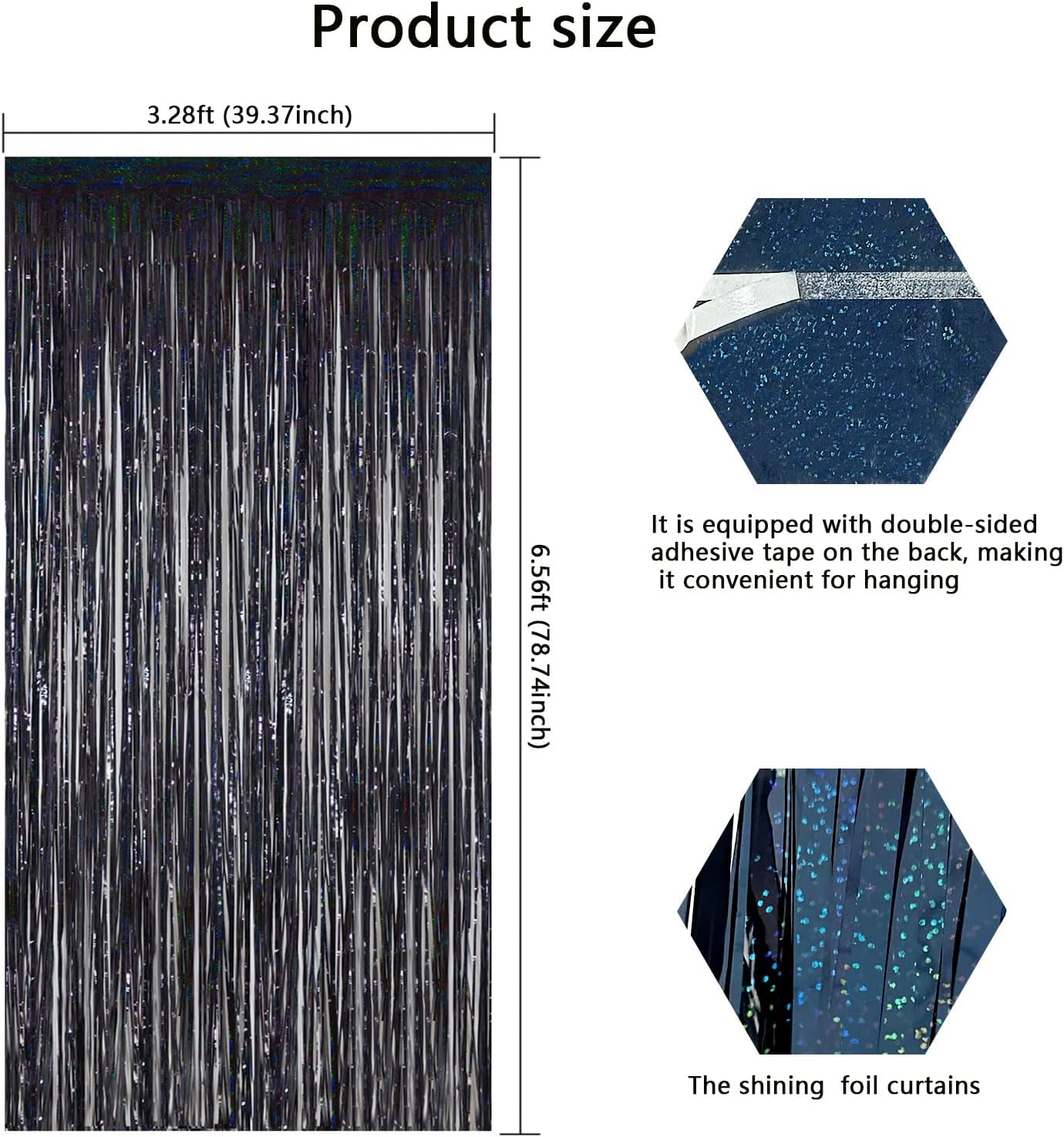 Elegant Black Fringe Backdrop - 328 x 656ft Shiny Tinsel Curtains for Events