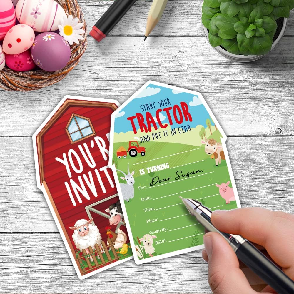 RZHV 15 Pack Farm Animal Shaped Invitations With Envelopes
