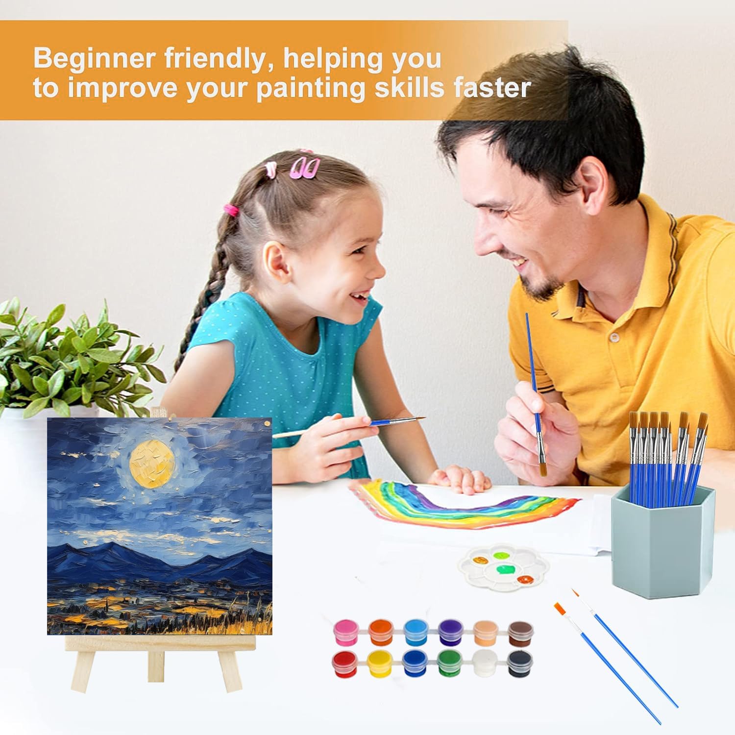 50 Pack Mini Canvas and Easel Set for Kids Classroom Art
