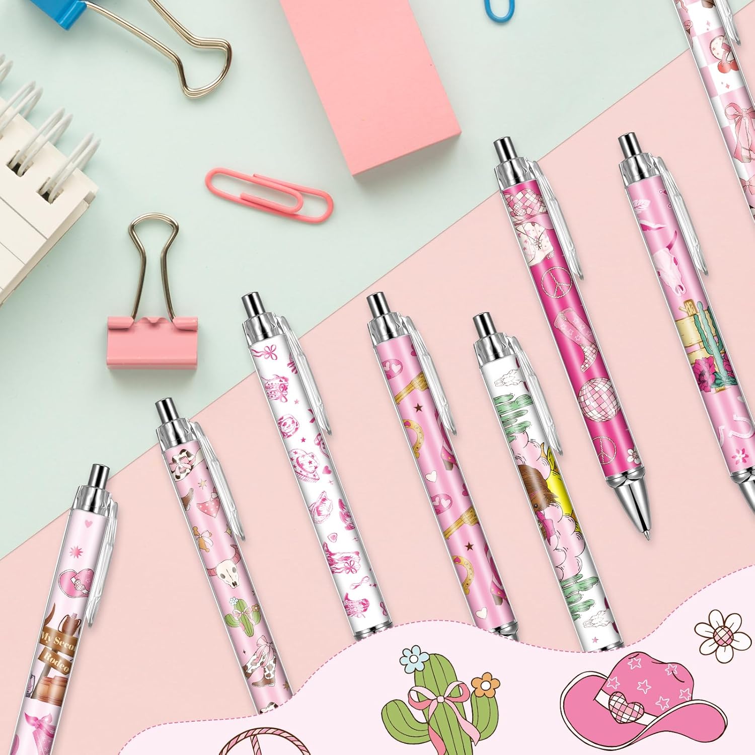 Cowgirl Pink Ballpoint Pens 24 Pcs Retractable Western Style