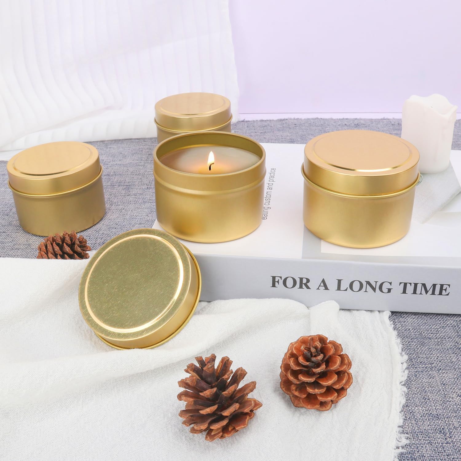 GENHAKON 48 Pack 4 Oz Golden Candle Tins