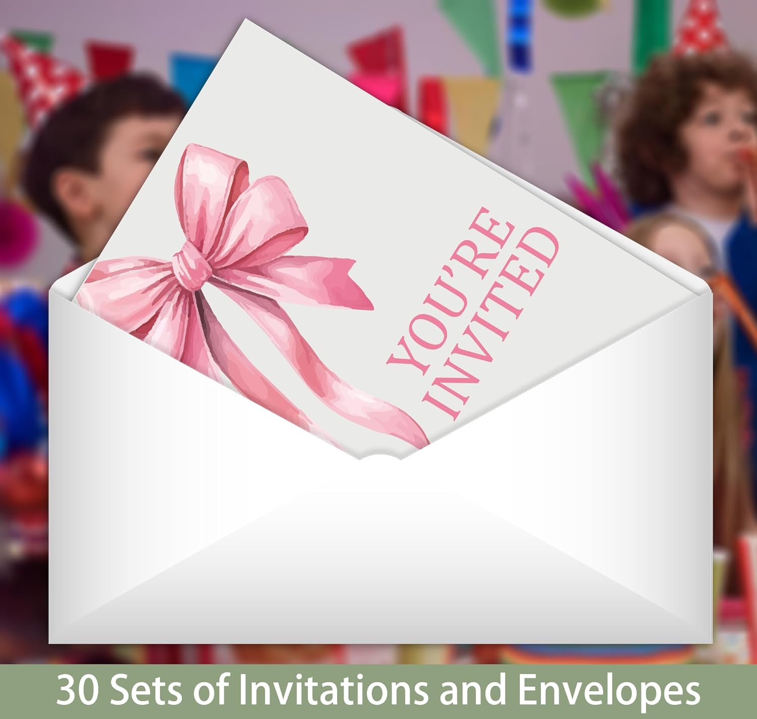 Pink Bow Birthday Invitations for Girls 30 Double Sided Cards with Envelopes