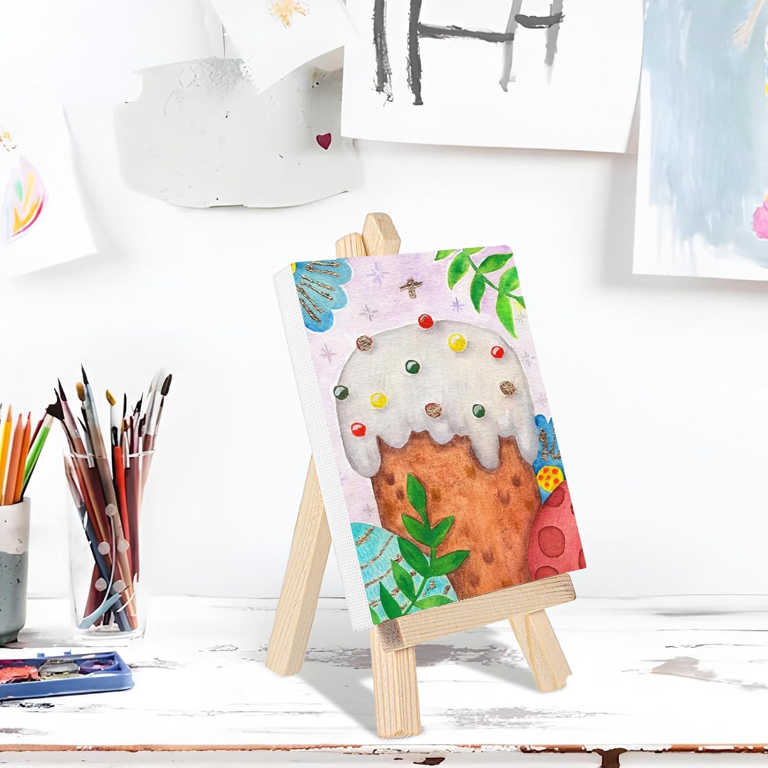 Mini Canvas with Easel Set 16 Pack 4x4 Inch Art Supplies