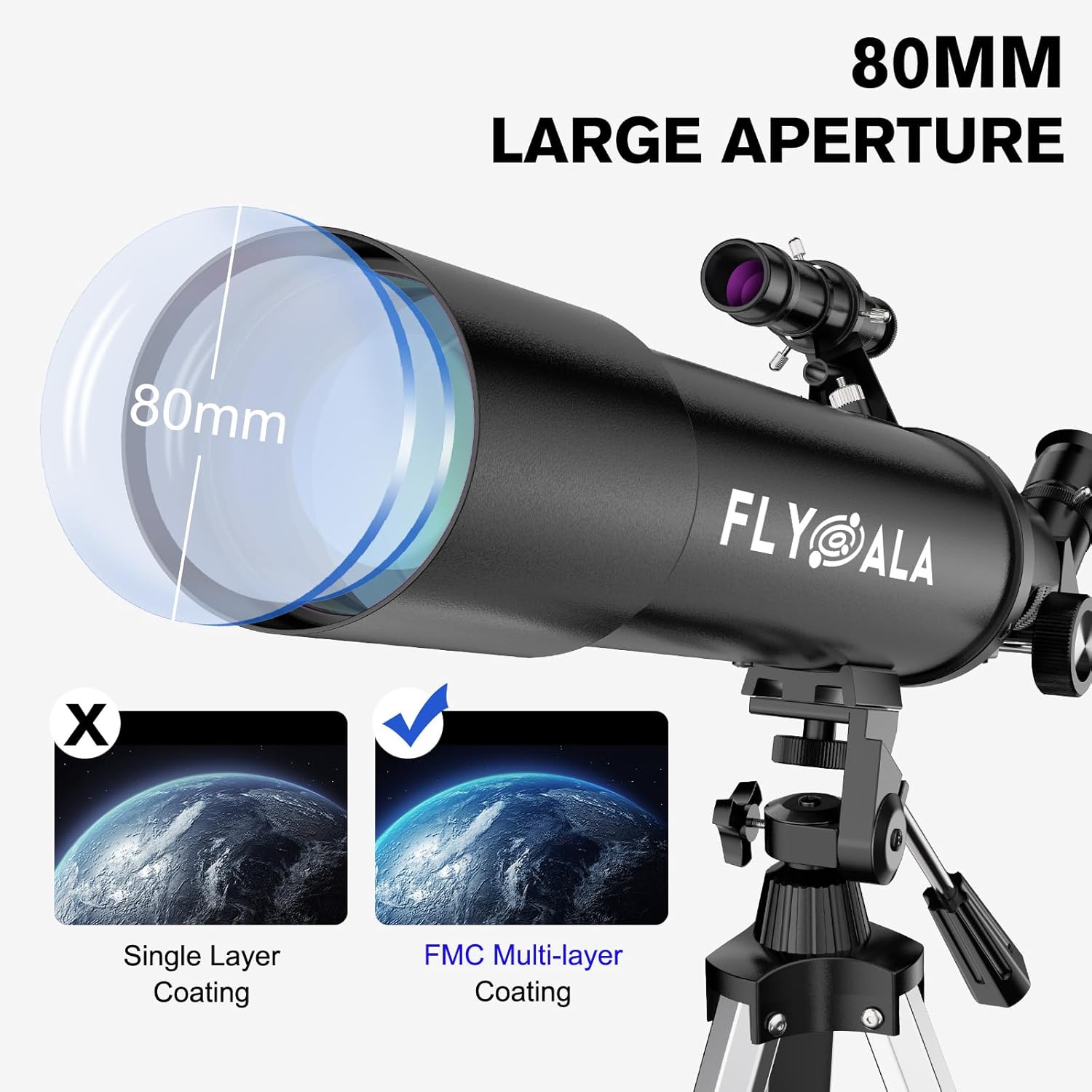 FlyGala Telescope for Kids and Adults 80mm Aperture 600mm Focal Length
