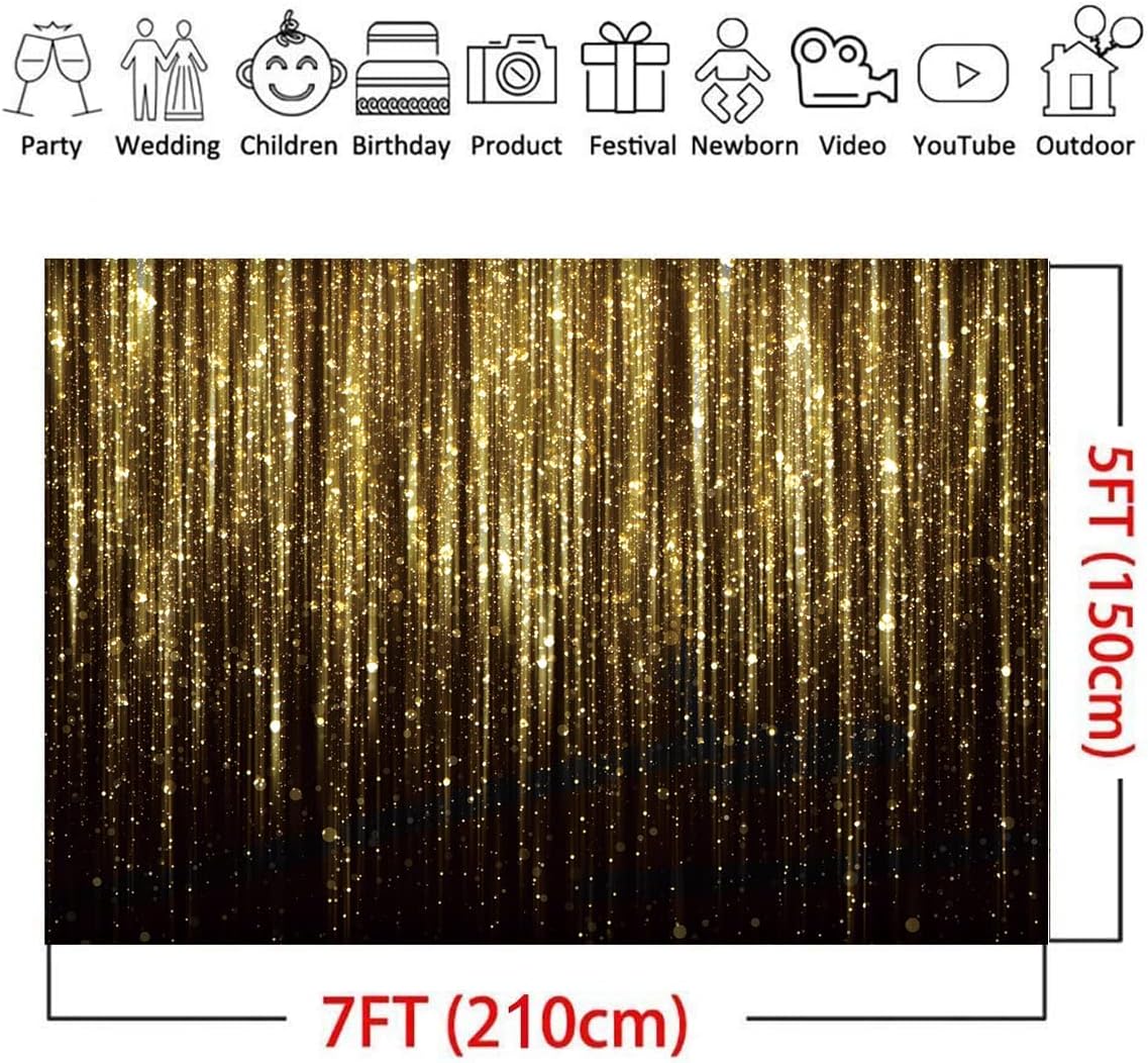 Black Gold Photo Backdrop for Birthday Parties 7x5ft