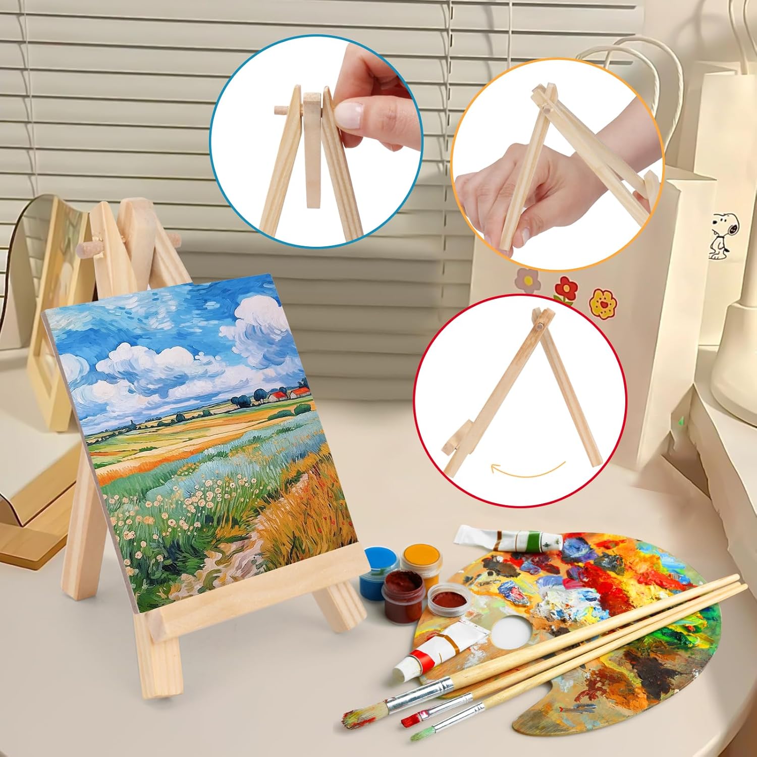 3 Inch Mini Canvas 5 Inch Mini Easel Set 6 Pieces