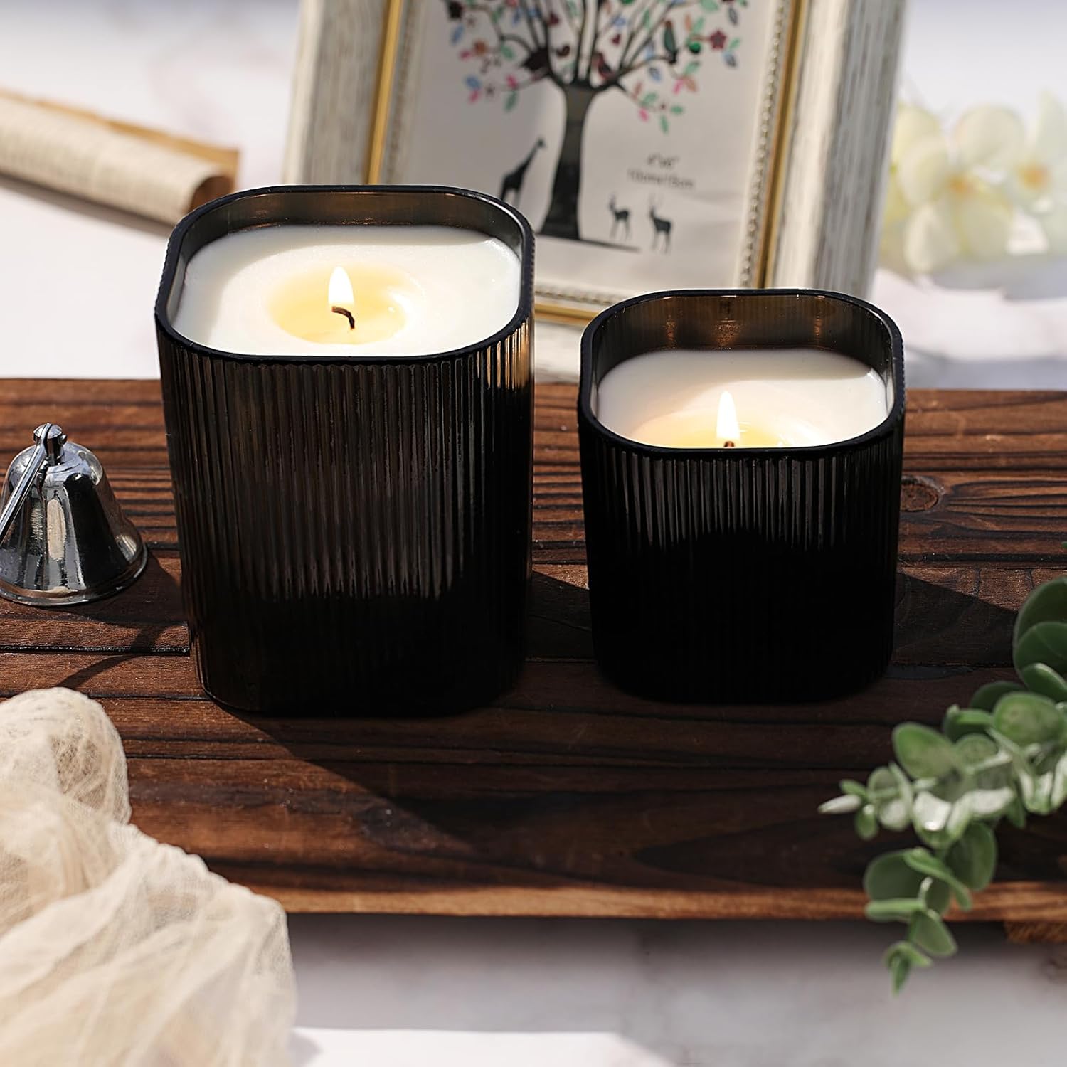12 Pcs Matte Black Square Candle Jars with Bamboo Lids