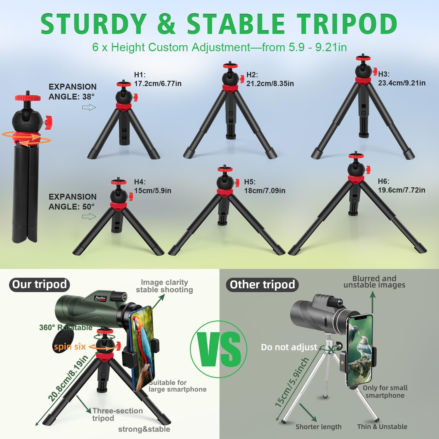 12x60 HD Monocular Telescope with Smartphone Adapter and Tripod Hand Strap